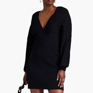 GANNI Wrap-Effect Ribbed-Knit Sweater Dress